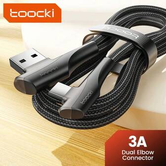 Toocki USB A To USB C Cable ,(1M/2M)(3A) QC 3.0 Type C Fast Charging Cable 90 Degree Dual Elbow Data Cord For S23 Realm-Black