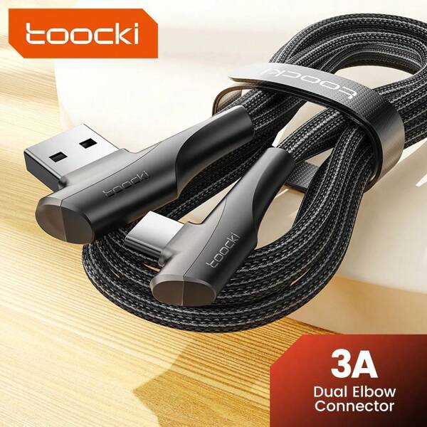 Toocki USB A To USB C Cable ,(1M/2M)(3A) QC 3.0 Type C Fast Charging Cable 90 Degree Dual Elbow Data Cord For S23 Realm-Black Compatible With IPhone 16, 16 Pro Max, 15, 15 Plus, 15 Pro, 15 Pro Max,Compatible With Xiaomi, Compatible With OnePlus 90 Degree Right Angle