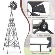 8 Ft/253 Cm Ornamental Windmill, All-Weather Metal Wind Mill W/ 4 Support Legs, Decorative Weathervane For Backyard, Garden, Farm, 4 Ground Stakes Included (Grey) - Grey - View 8