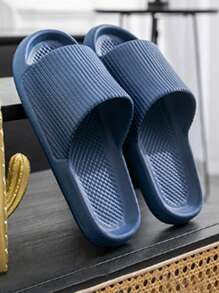 竖条纹足部按摩款拖鞋春夏时尚多用途轻便透气防滑休闲适合夏季室内外使用 - 藏蓝色 - 查看 7