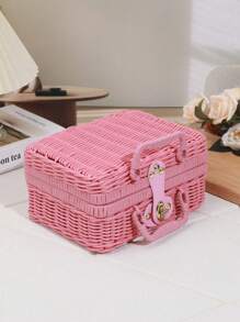 1pc Pink Plastic Woven Storage Basket Gift Box - Multicolor - View 5
