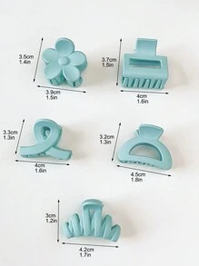10件組甜美天藍色磨砂純色髮夾套組，含花朵、波浪、半圓、正方形與十字款式，適合可愛小髮型，女款秋冬花朵髮夾髮飾，度假穿搭夏季度假髮夾 - 彩色 - 查看 5