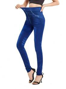 女士藍色時尚性感塑腹提臀且適用於運動和戶外運動的緊身運動褲 - 藍色 - 查看 7