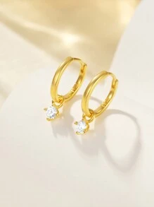 1Pair  925 Sterling Silver Earring For Women Romantic Hoop Earring 18K Gold Plated Suitable For Engagement  Bridal Jewelry Fine Jewelry - Silver - View 9