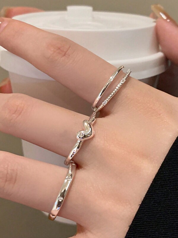 3pcs/Set Fashionable Heart Decor Open Rings Suitable For Daily Wear By Women