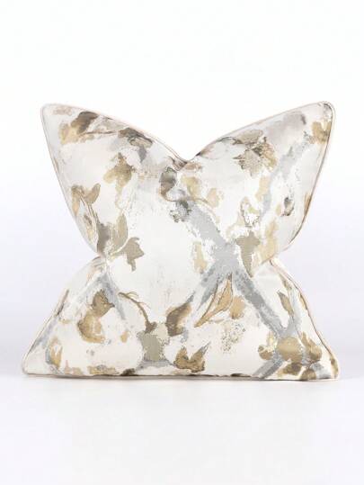 1pc Minimalist White And Beige Modern Floral & Plant Patterned Polyester Jacquard Square Cushion Cover Suitable For Living Room, Study, Bedroom, Outdoor Decoration