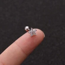 1件/3件装钛钢螺丝球耳环，铜质微镶锆石耳钉，花朵、心形、水滴形、圆形、皇冠、十字架、星星、月亮造型，教师节、母亲节珠宝礼物