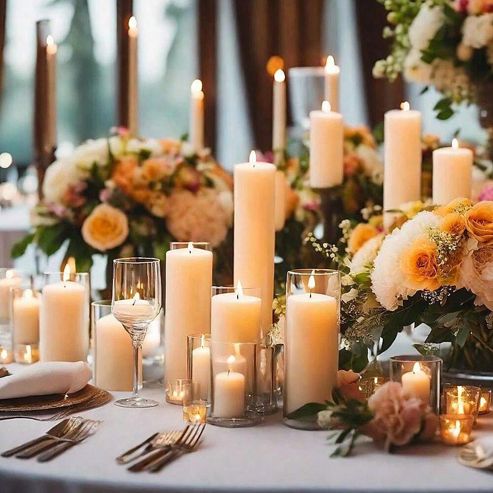 Pillar Candle Holders Set Of 3, Glass Cylinder Vase Hurricane Candle ...