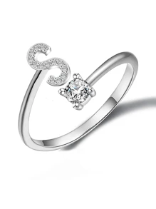 1pc 26 Alphabet Open Ring For Women S925 Sterling Silver Unique Design Letter Ring Fine Jewelry For Girls Daily Date Decor For Promise Gift