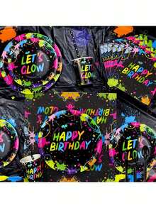 1pc Disposable Glow In The Dark Neon Theme Tablecloth, Birthday Party, Night-Time Concert Decoration - Black - View 7