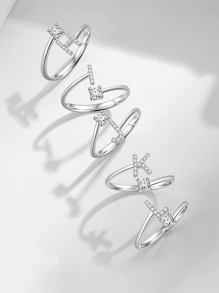 1pc 26 Alphabet Open Ring For Women S925 Sterling Silver Unique Design Letter Ring Fine Jewelry For Girls Daily Date Decor For Promise Gift