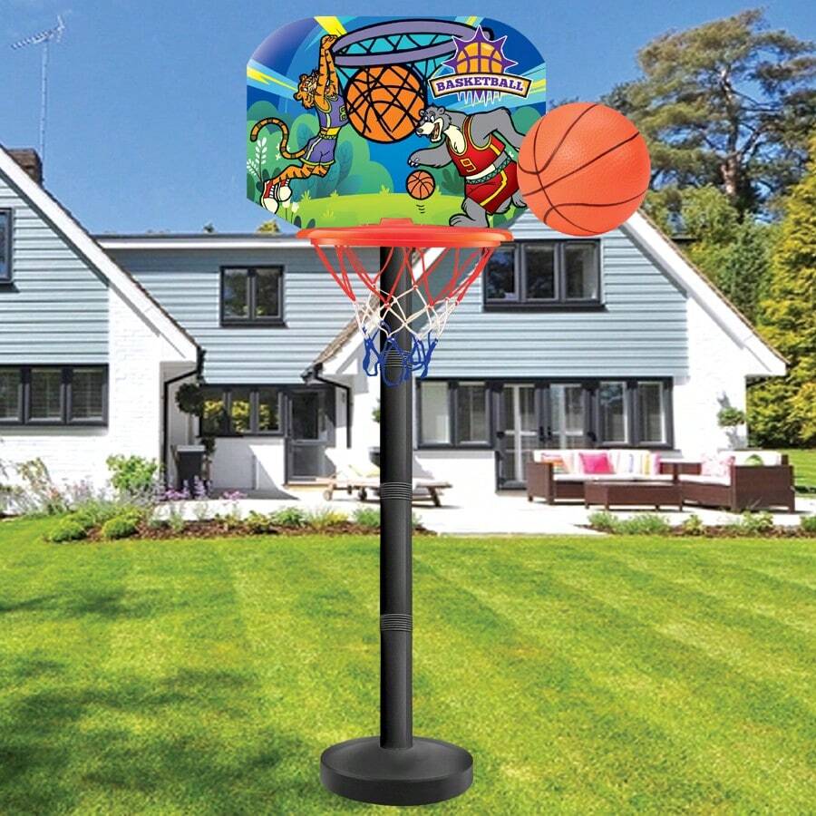 1 pieza Aro de baloncesto ajustable y set de tablero con 1 balón de baloncesto y inflador, portátil para juegos de interior y exterior/actividades de fiesta/temporada de vacaciones/sets divertidos/Regalo de San Valentín/Regalo gracioso - Multicolor - Ver 1