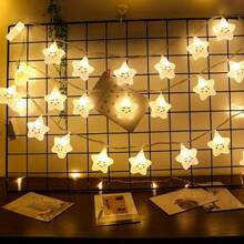 1 件微笑之星 LED 灯串，电池供电装饰灯，儿童房装饰，节日派对装饰，花园，露营，室内，婚礼，家庭，卧室装饰婴儿房装饰育儿室装饰婴儿淋浴家庭装饰礼物 - 白色 - 查看 2