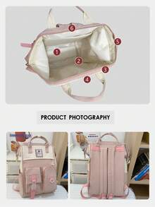 quncheng Large Capacity Student Backpack For 15.6 Inch Laptop, Korean Commuter Shu Embroidery Backpack - Pink - View 4