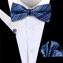 Set di cravatta, fazzoletto da taschino e gemelli, Combo di accessori di moda in stile britannico multicolore per uomini d'affari, incontri d'affari e matrimoni - Multicolore - Visualizzare 17
