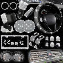 NBTEPEM 27 PCs Black Bling Car Accessories Set For Women, Bling Steering Wheel Covers Universal Fit 15 Inch, Bling License Plate Frame, Bling Phone Holder, Bling Car Coasters - 白色 - 查看 1