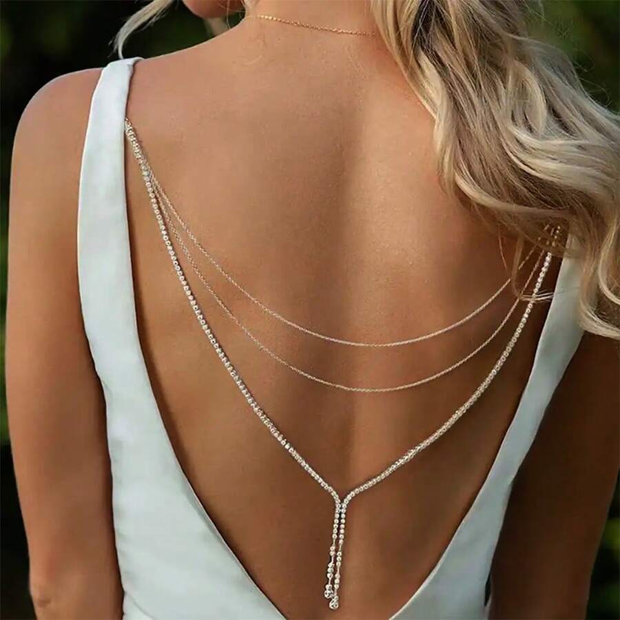 1PC Multiple Wearing Way Long Fringle Rhinestone Back Chain For Women Backleess Dress Bridal Jewelry - Butterfly - View 1