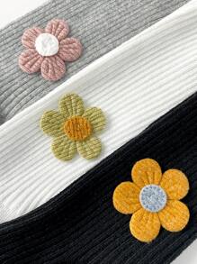 3 件装婴儿女孩打底裤，春秋条纹花卉图案紧身裤，户外服装，薄款分层婴儿幼儿女孩连裤袜 - 彩色 - 查看 7