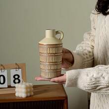 Brown Vases Home Decor, Brown Ceramic Vase Set Of 3 Minimalism Small Bud Vase Modern Neutral Decor, Clay Rustic Textured Vase For Dining Table Centerpiece, Knick Knacks For Shelves Mini Vase - B - Xem 3