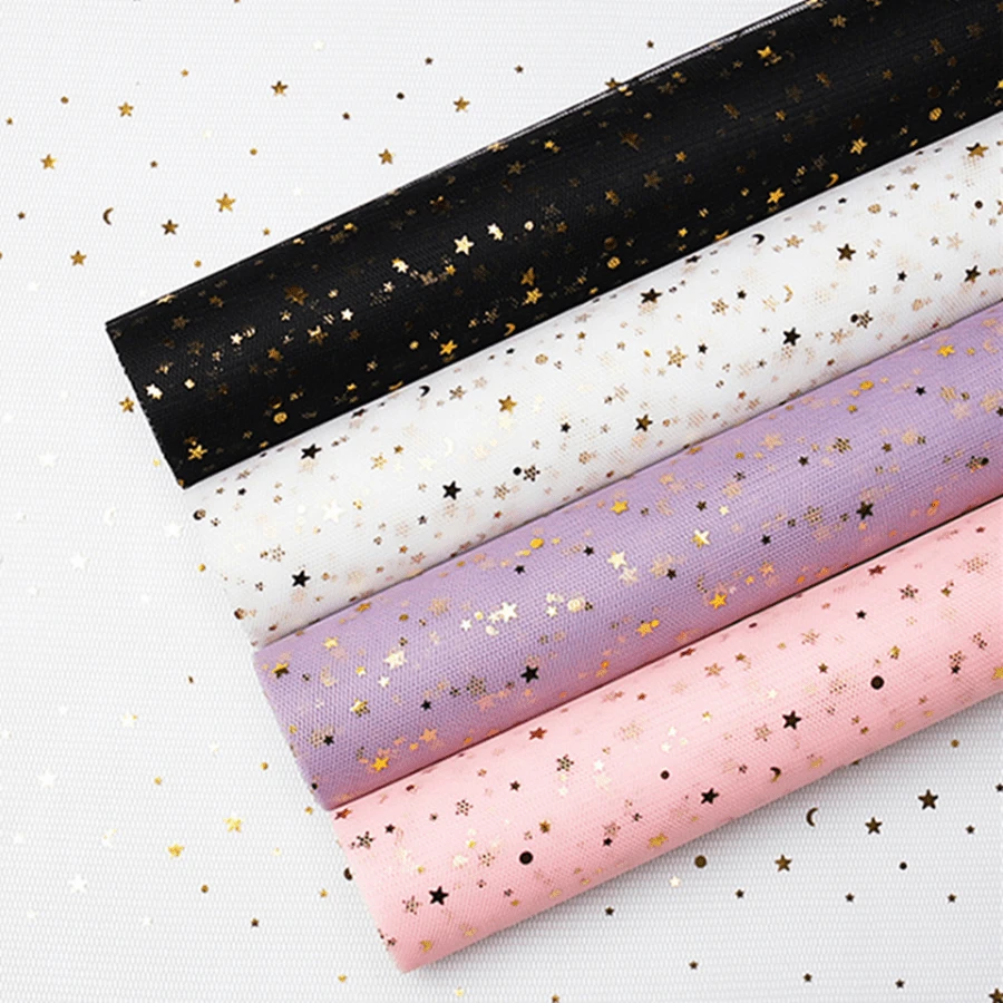 1卷5碼星月網紗~棒棒糖花束禮品DIY花包裝紙網紗 - 黑色 - 查看 1