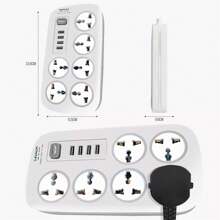 Regleta Multicontactos Extensión De 4 Puertos Usb Y 6 Tomas - Blanco - Ver 2