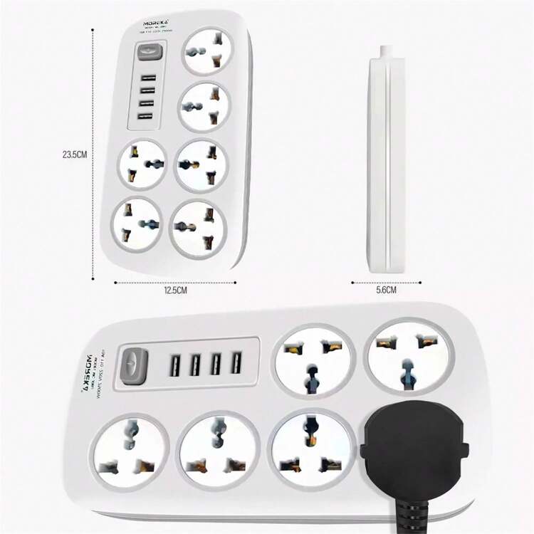 Multi-Contact Power Strip Extension With 4 USB Ports And 6 Outlets - 白色 - 查看 2