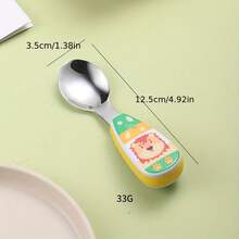 Juego de cucharilla y tenedor de acero inoxidable para niños de 2 piezas, lindo cubierto de alimentación para bebés para uso en el hogar - Verde - Ver 3