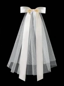 1 chiếc kẹp tóc nơ cô dâu, khăn voan ngắn và phụ kiện đội đầu cho lễ cầu hôn, khăn voan trắng kiểu Pháp dạng lồng chim cho lễ đăng ký kết hôn, phụ kiện ngày Valentine. - trắng - Xem 3