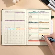 1入A5膠帶預算簿筆記本，採用高品質PU皮革100g多倫紙，加厚紙張，非常耐用，書寫流暢，適用於財務規劃、筆記、日程安排等 - 霧霾藍 - 查看 5