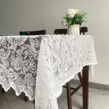 1 pieza Mantel de encaje floral con borlas adecuado para la decoración de la mesa del hogar