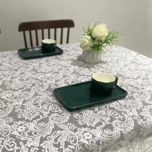 1 pieza Mantel de encaje floral con borlas adecuado para la decoración de la mesa del hogar