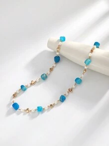 1 chiếc vòng cổ đá tự nhiên thời trang tối giản tự làm - Màu xanh lam - Xem 2