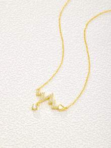 SYMFNY 1 件 925 银时尚甜美个性化闪电心电图心形吊坠项链 - 金黃色 - 查看 3