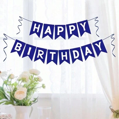 1pc Navy Blue Happy Birthday Banner, Ideal For Nautical Theme And Blue Color Palette Birthday Party Decorations