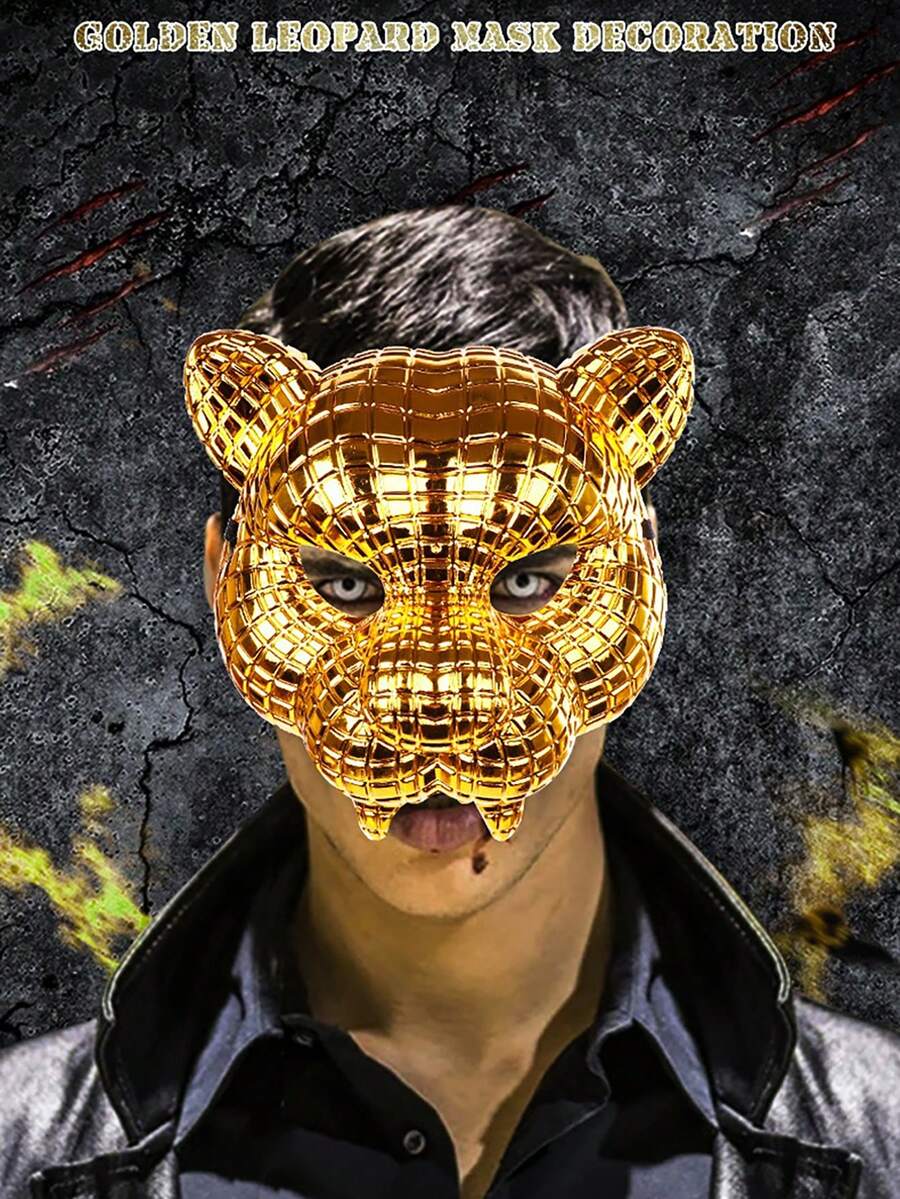 Golden Leopard Mask For Halloween Party, Animal Masquerade Ball Prop - Gold - View 1