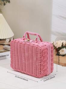 1pc Pink Plastic Woven Storage Basket Gift Box - Multicolor - View 8