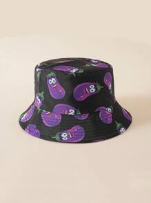 1pc Unisex Vegetable Eggplant Cartoon Printed Bucket Hat, Versatile Sun Protection Hat, Fashionable Fits Small & Large Heads, Double-Sided Wear, New Season Beach Sun Hat - Fisherman's Hat - View 8