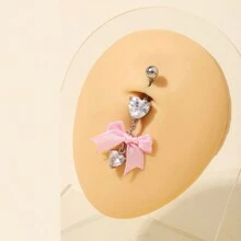 1 件甜美风格粉色蝴蝶结形方晶锆石吊坠肚脐环，适合 Y2K 女性，不锈钢穿孔肚脐环，适合夏季海滩情人节、妈妈、母亲、母亲节、礼物 - 銀色 - 查看 7