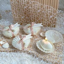 VICKYO 10 peças de velas de concha para lembrancinhas de convidados, incluindo velas perfumadas de conchas com caixas de conchas e etiquetas de fita rosa, acessórios ideais como lembrancinhas de chá de panela e presentes para festas na praia