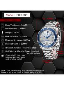 PAGANI DESIGN PAGANI THIẾT KẾ 2024 Doanh Nhân Đồng Hồ Nam Dây Thép Không Gỉ Dạ Quang Viền Gốm Chống Thấm Nước Đồng Hồ Đeo Tay Cho Nam PD-1685 - màu đen - Xem 3