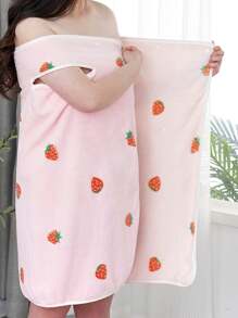 1 pieza Toalla de felpa de microfibra ultra suave, absorbente y con estampado de fresa rosa, disponible en varios tamaños vendidos por separado, para decoración del baño en el hogar o salón de belleza