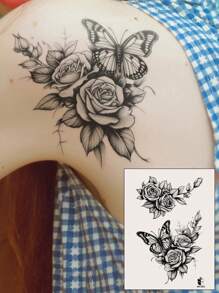 STARTTOOS 1pc Temporary Black Floral Butterfly Pattern Large Arm/Chest/Abdomen/Back Body Tattoo Sticker - Black - View 2