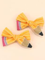 2pcs Back To School Season Pencil Hair Bow Clips,White Line Ponytail Holder Ribbon Grosgrain Bow Alligator Hair Clips,Women Fashion Hair Accessory For First Day Of School Girl Student Cheerleader. Claw Clips Hair Claws Hair Barrettes