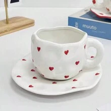 1pc Ceramic Love Print Tea/Coffee Set (Cup And Saucer) - Multicolor - View 10