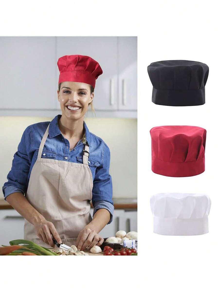 1 Mũ đầu bếp xếp nếp có thể điều chỉnh, Mũ chống bụi có thể tái sử dụng, Thích hợp cho đầu bếp, Người phục vụ nhà hàng, Nhân viên làm bánh, v.v. - 1 cái - Xem 1