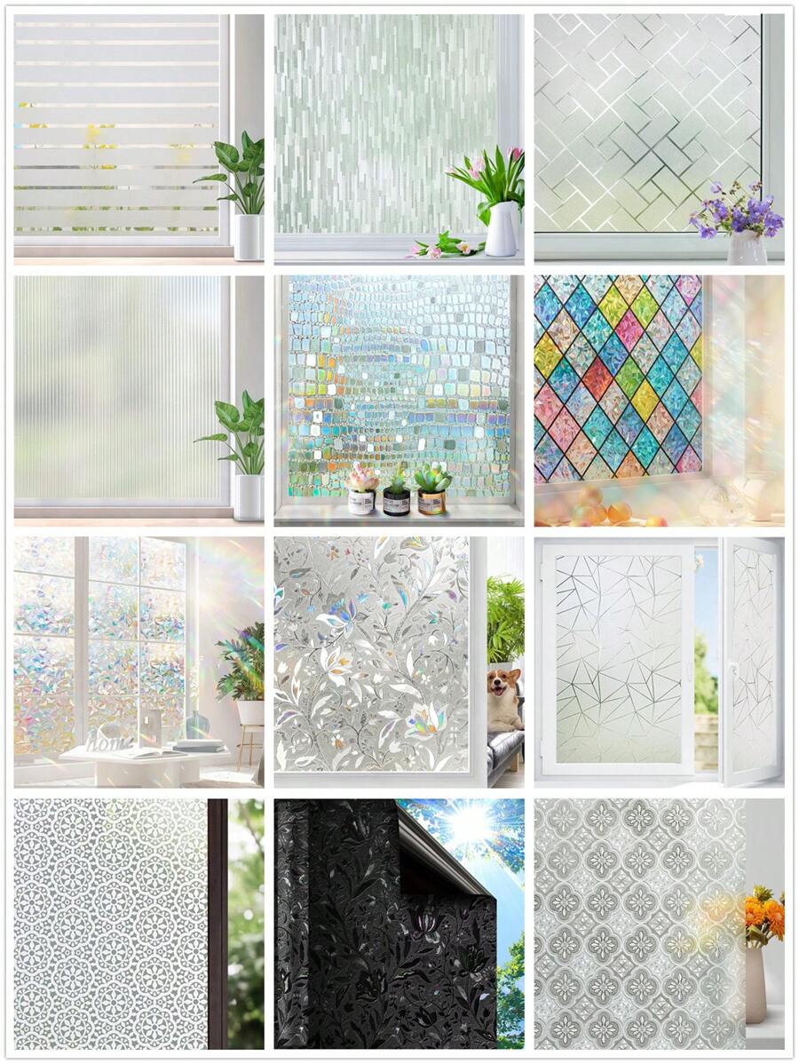 Window Privacy Film Frosted Glass Window Film Sun Blocking Window Tinting Film For Home, Static Clings Removable Frosting Bathroom Door Window Covering,Stickers,Wall Decal, Vinyl Decal For Home Decorations,Spring Decoration Items Refresh Your Home,Rama Decoration Stickers