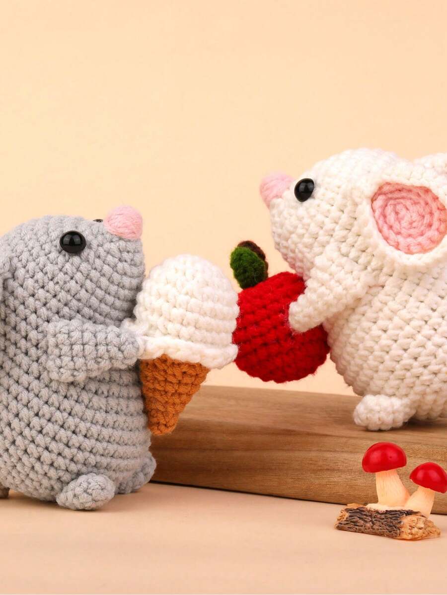 2pcs Crochet Hamster Family Amigurumi Set, Including Step-By-Step Video