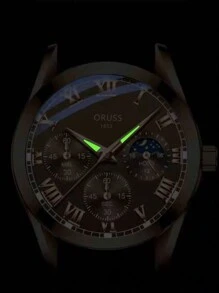 OLEVS. ORUSS 新款男士手表顶级品牌奢华棕色皮革休闲石英表男士运动防水男士手表 - 棕色 - 查看 5