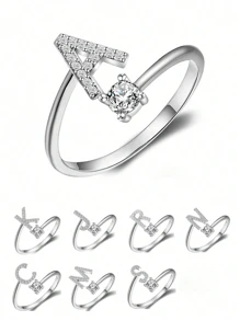 1pc 26 Alphabet Open Ring For Women S925 Sterling Silver Unique Design Letter Ring Fine Jewelry For Girls Daily Date Decor For Promise Gift