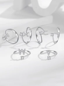 1pc 26 Alphabet Open Ring For Women S925 Sterling Silver Unique Design Letter Ring Fine Jewelry For Girls Daily Date Decor For Promise Gift